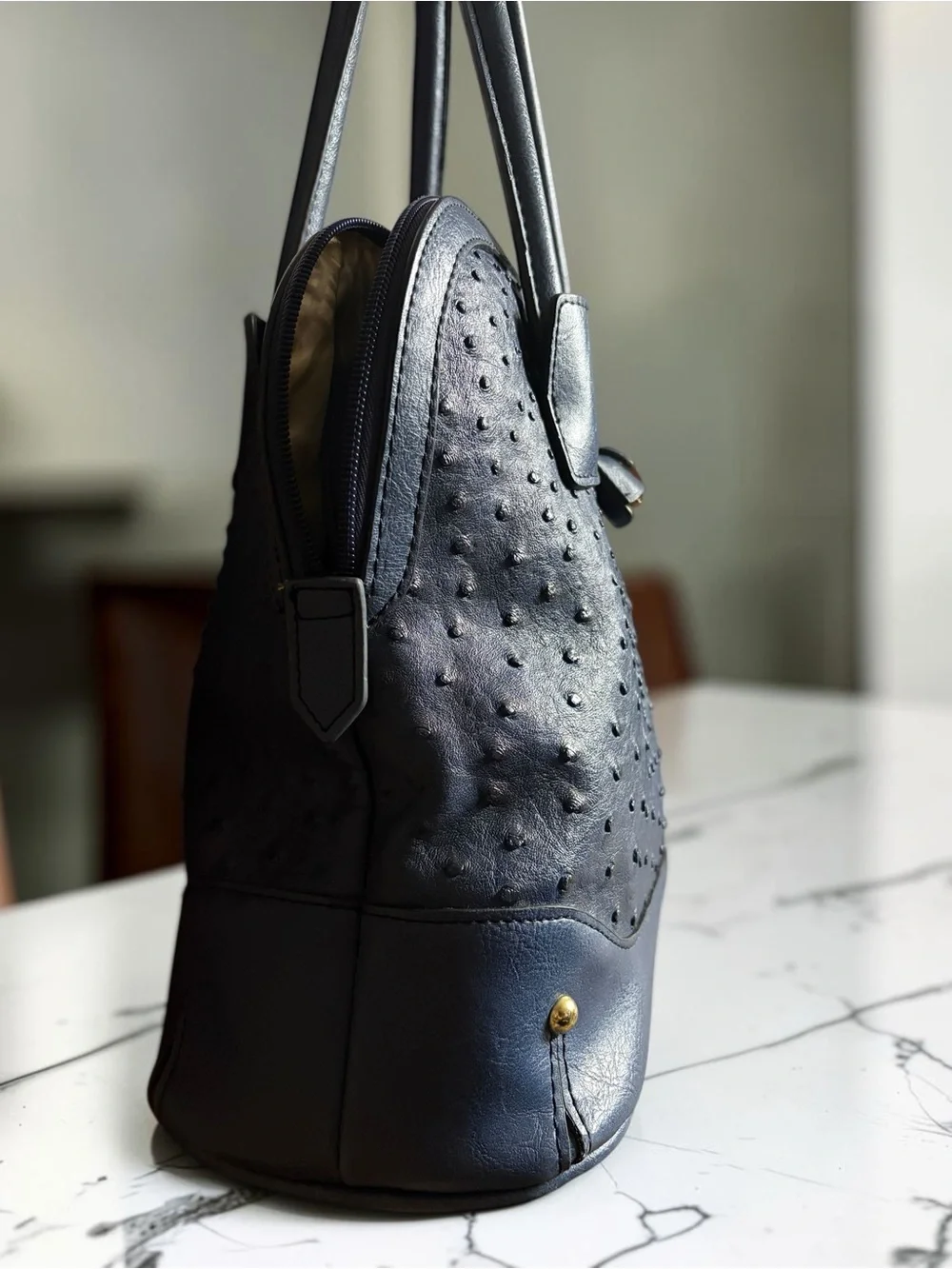 London Fog Navy Textured Dome Satchel